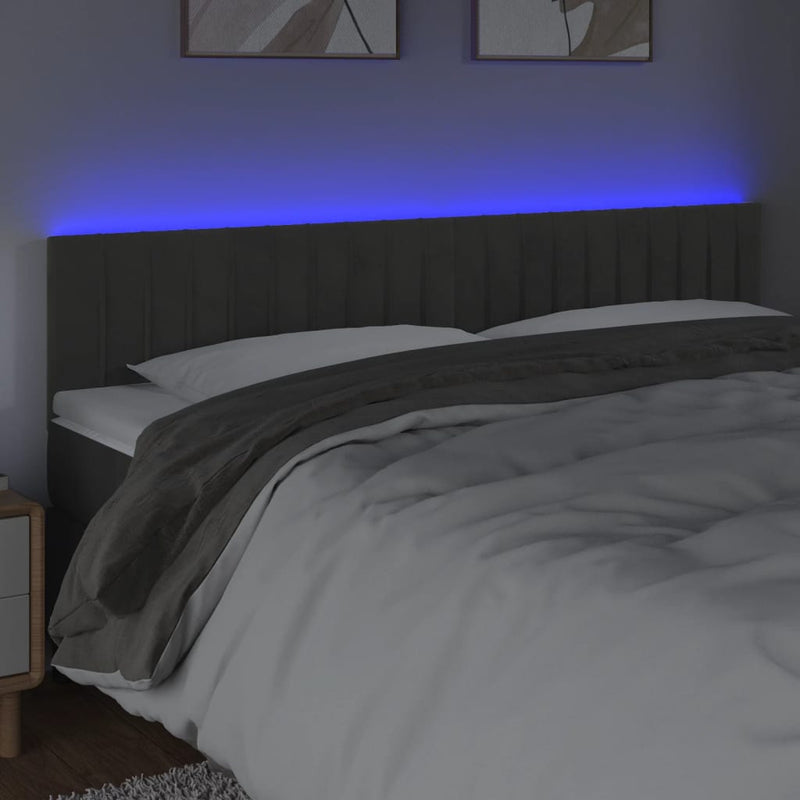 vidaXL sötétszürke bársony LED-es fejtámla 160x5x78/88 cm