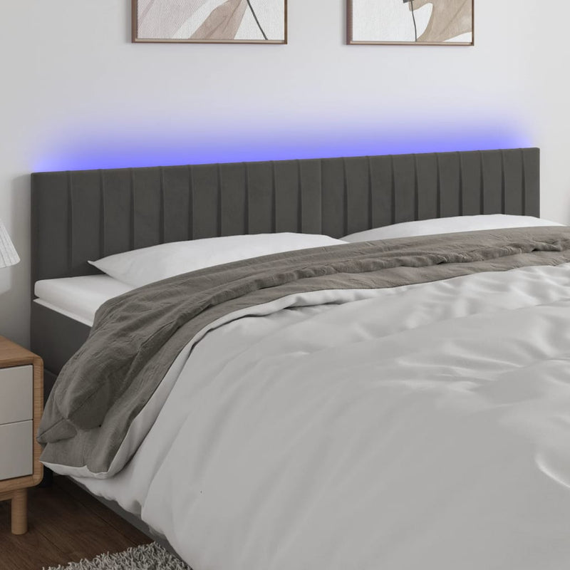 vidaXL sötétszürke bársony LED-es fejtámla 160x5x78/88 cm