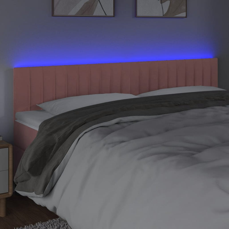 vidaXL rózsaszín bársony LED-es fejtámla 160x5x78/88 cm