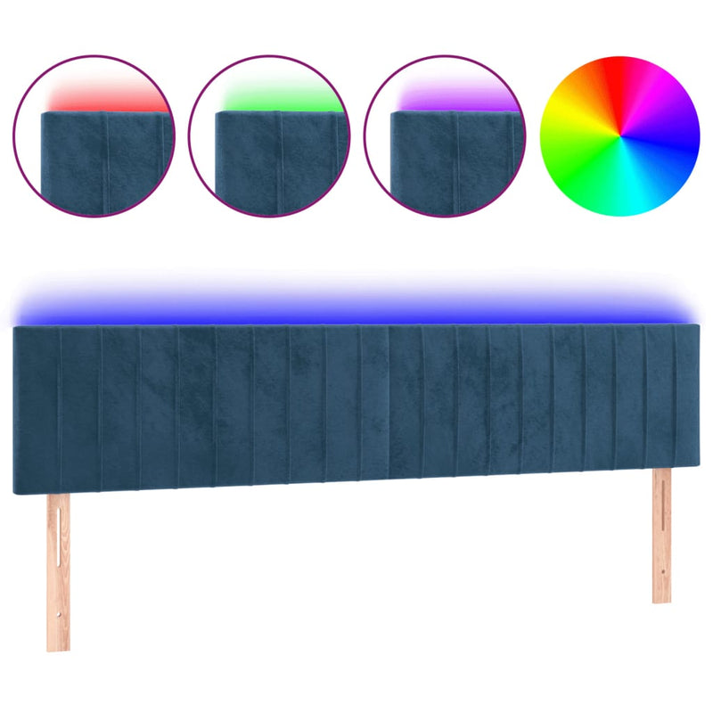 vidaXL sötétkék bársony LED-es fejtámla 180x5x78/88 cm