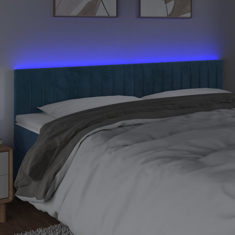 vidaXL sötétkék bársony LED-es fejtámla 180x5x78/88 cm