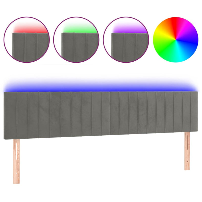 vidaXL világosszürke bársony LED-es fejtámla 200x5x78/88 cm