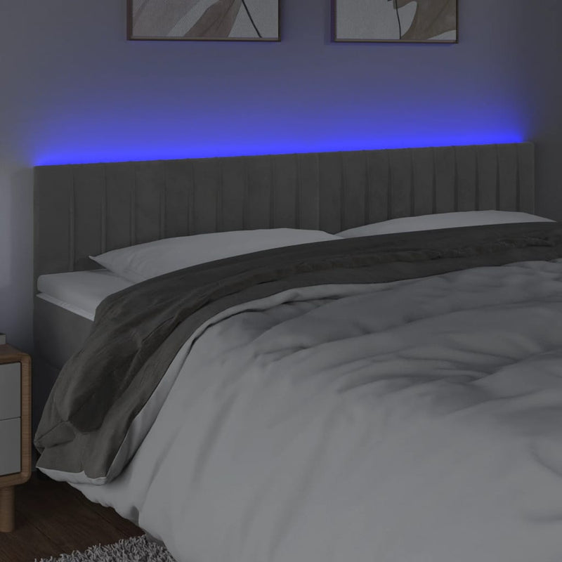 vidaXL világosszürke bársony LED-es fejtámla 200x5x78/88 cm