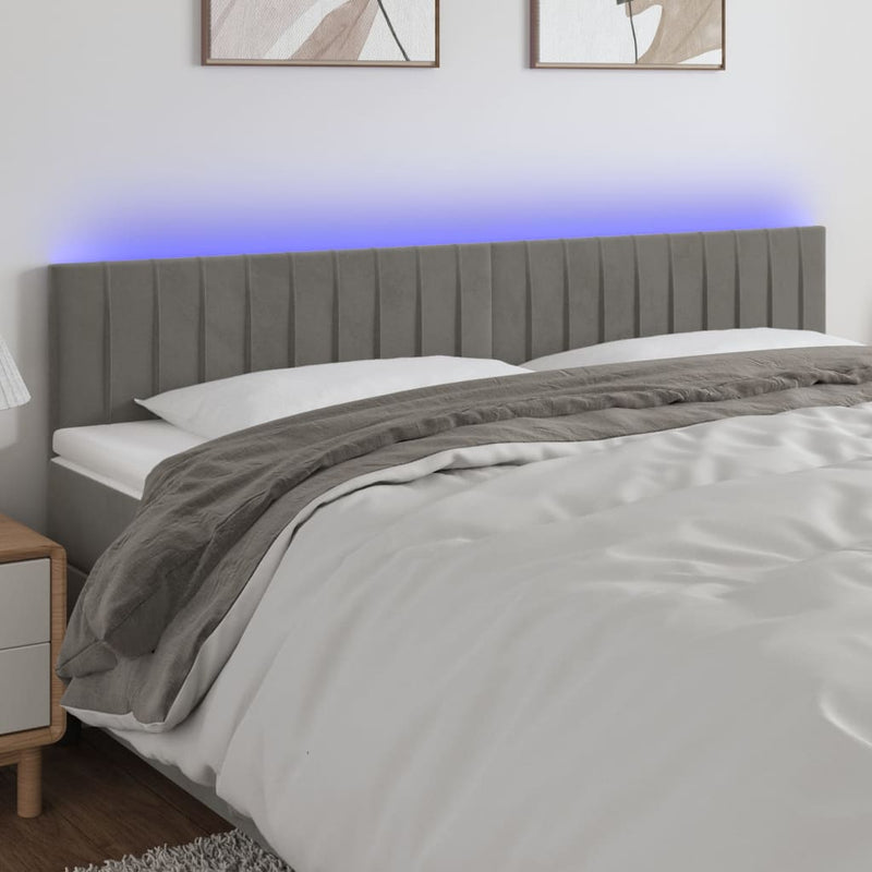 vidaXL világosszürke bársony LED-es fejtámla 200x5x78/88 cm