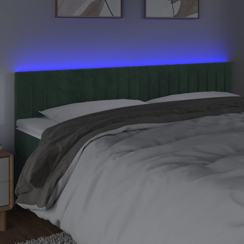 vidaXL sötétzöld bársony LED-es fejtámla 200x5x78/88 cm