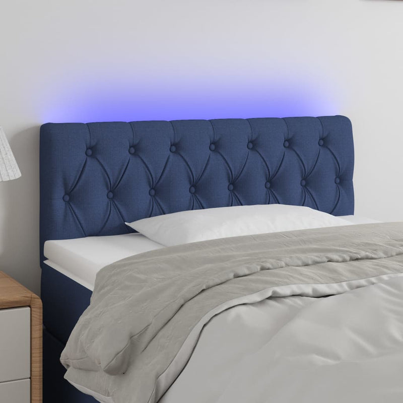 vidaXL kék szövet LED-es fejtámla 90 x 7 x 78/88 cm