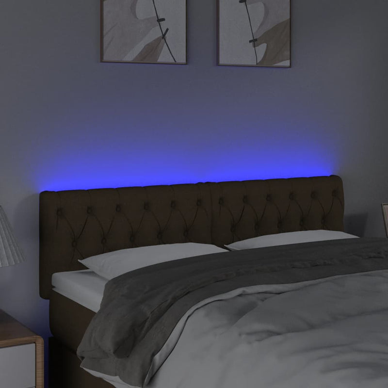 vidaXL sötétbarna szövet LED-es fejtámla 144 x 7 x 78/88 cm