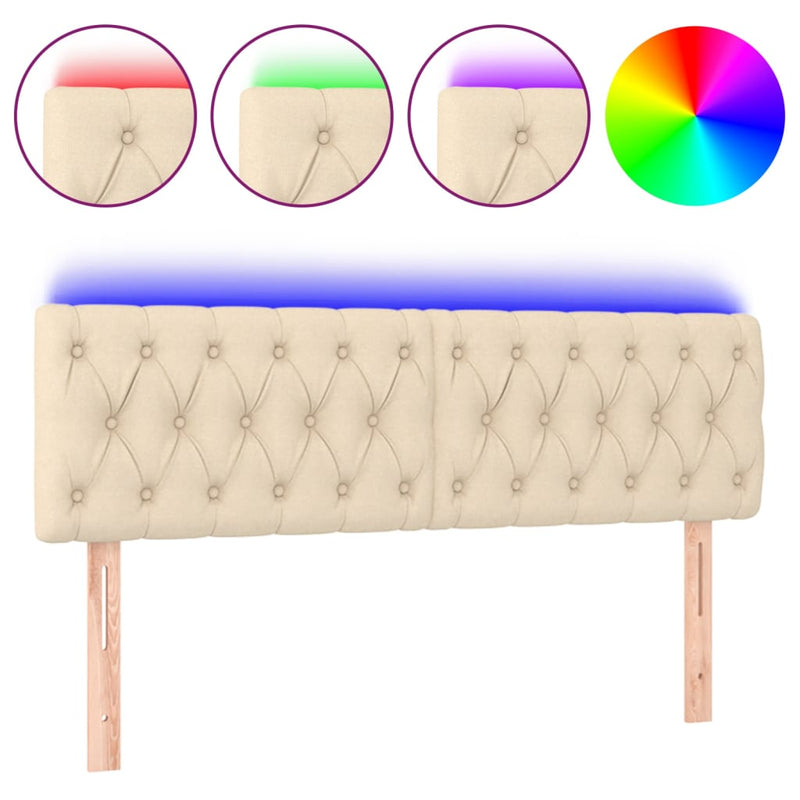 vidaXL krémszínű szövet LED-es fejtámla 160x7x78/88 cm
