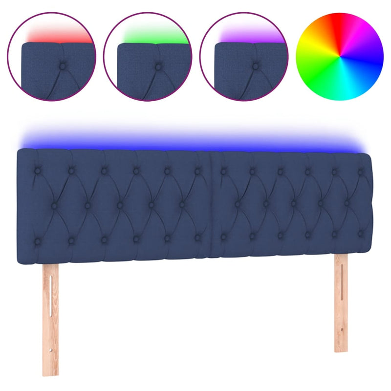vidaXL kék szövet LED-es fejtámla 160x7x78/88 cm