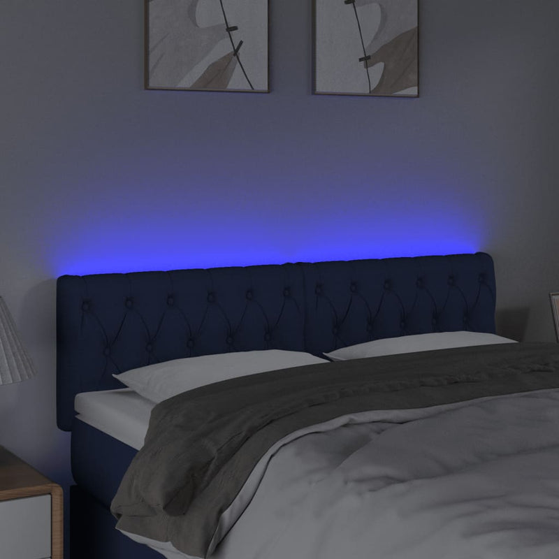 vidaXL kék szövet LED-es fejtámla 160x7x78/88 cm