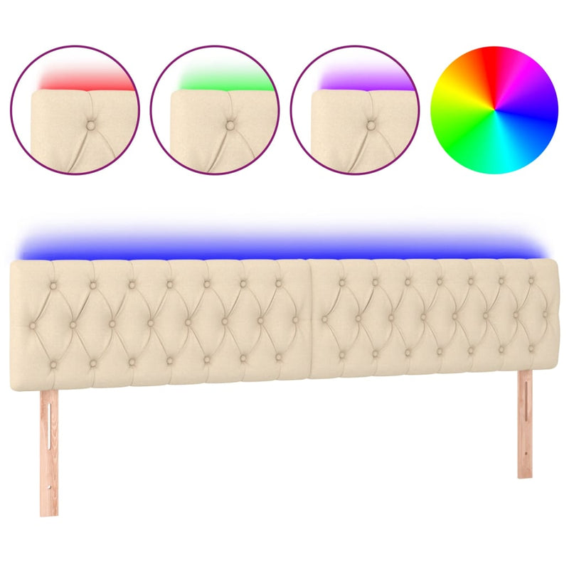 vidaXL krémszínű szövet LED-es fejtámla 180x7x78/88 cm
