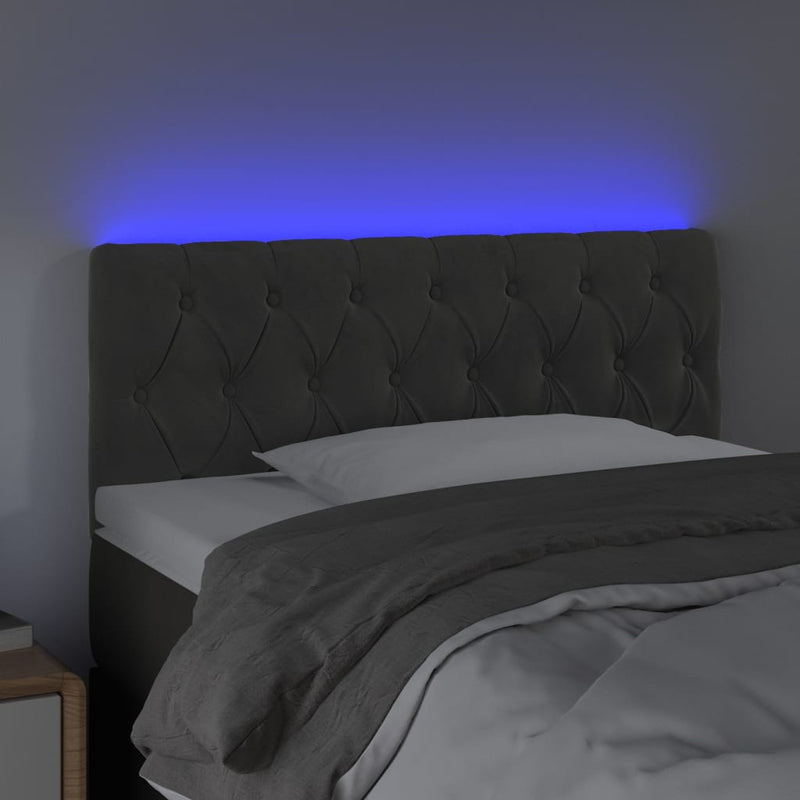 vidaXL sötétszürke bársony LED-es fejtámla 90 x 7 x 78/88 cm