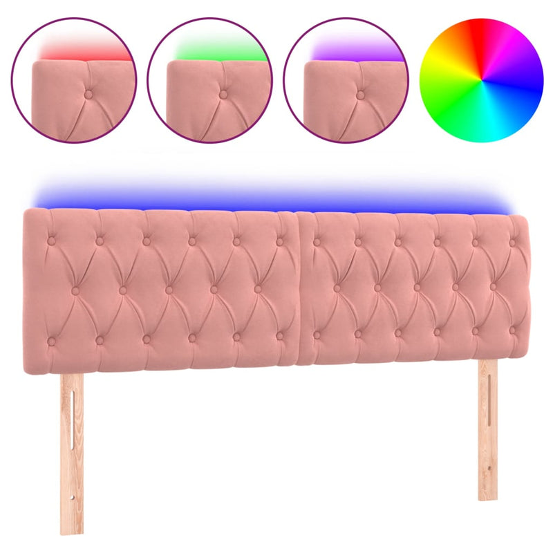 vidaXL rózsaszín bársony LED-es fejtámla 144 x 7 x 78/88 cm