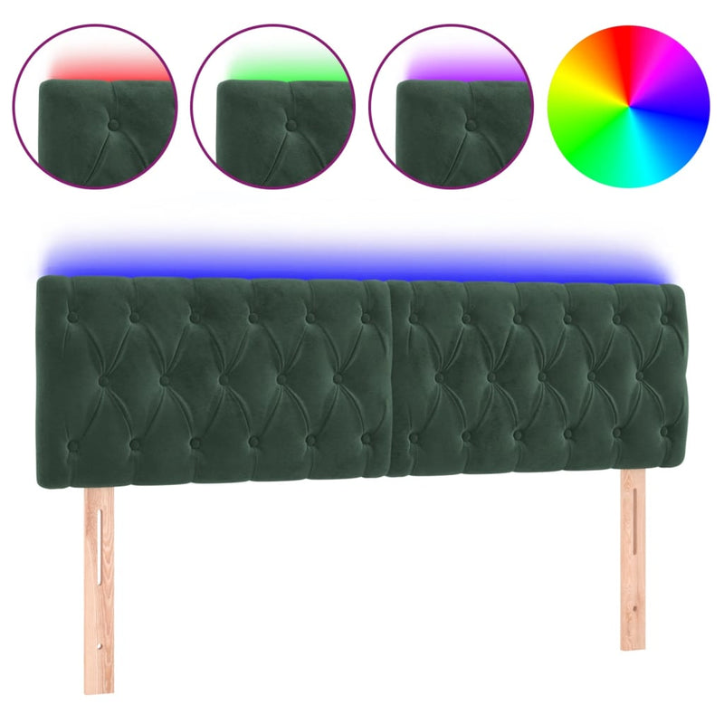 vidaXL sötétzöld bársony LED-es fejtámla 160 x 7 x 78/88 cm