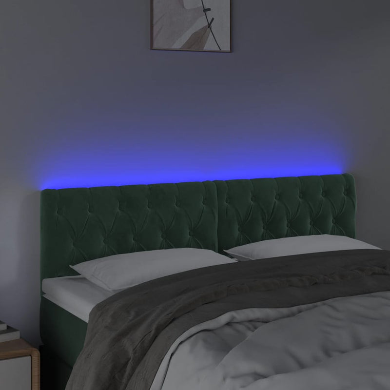 vidaXL sötétzöld bársony LED-es fejtámla 160 x 7 x 78/88 cm