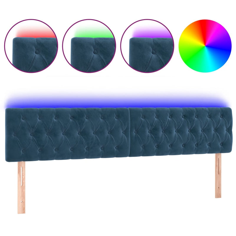 vidaXL sötétkék bársony LED-es fejtámla 200 x 7 x 78/88 cm