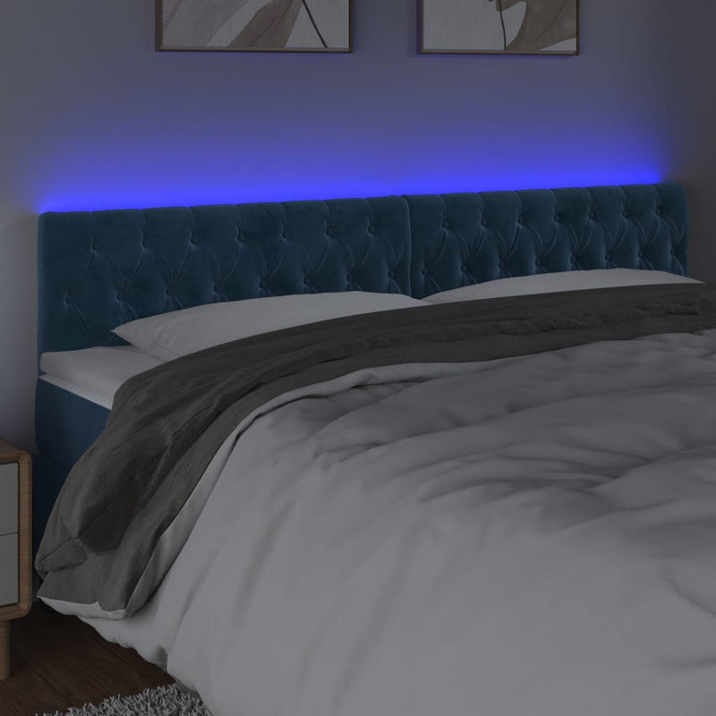 vidaXL sötétkék bársony LED-es fejtámla 200 x 7 x 78/88 cm