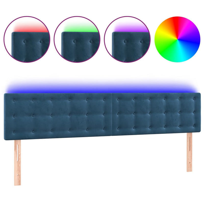 vidaXL sötétkék bársony LED-es fejtámla 160x5x78/88 cm