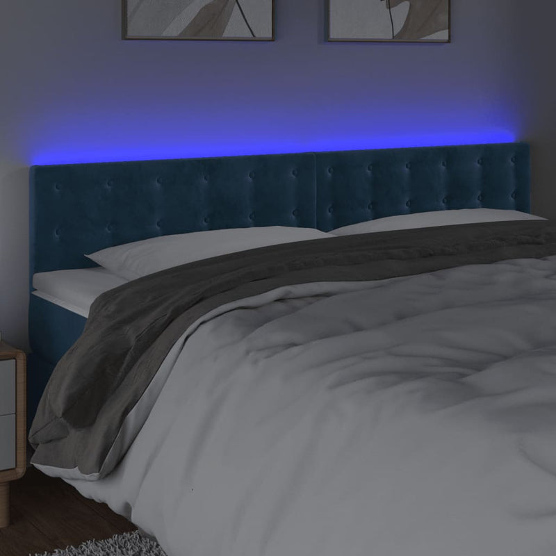 vidaXL sötétkék bársony LED-es fejtámla 160x5x78/88 cm
