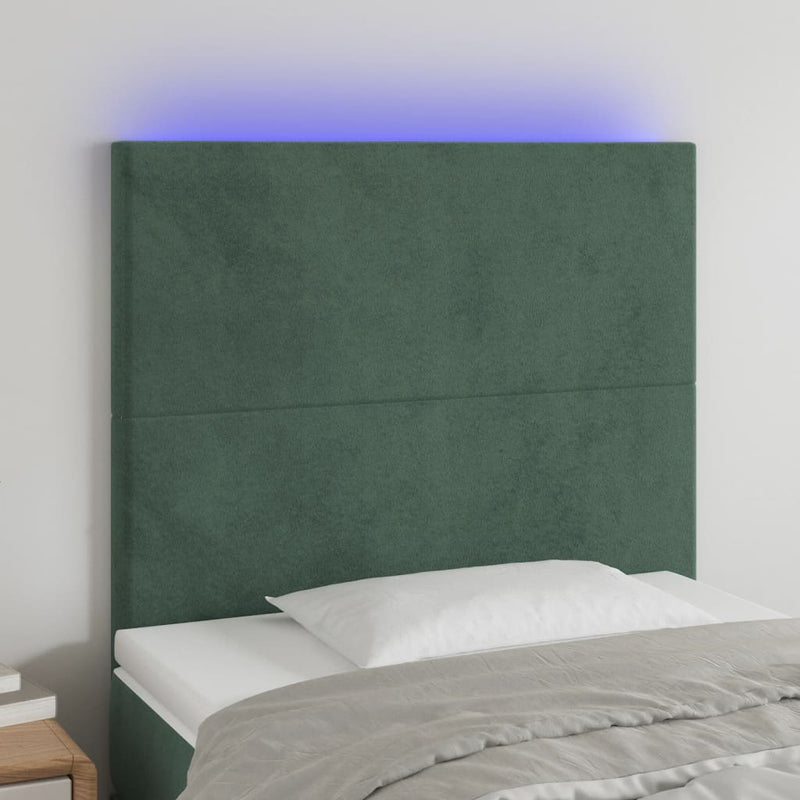 vidaXL sötétzöld bársony LED-es fejtámla 80x5x118/128 cm