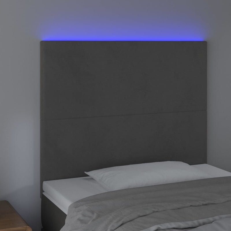 vidaXL sötétszürke bársony LED-es fejtámla 90x5x118/128 cm