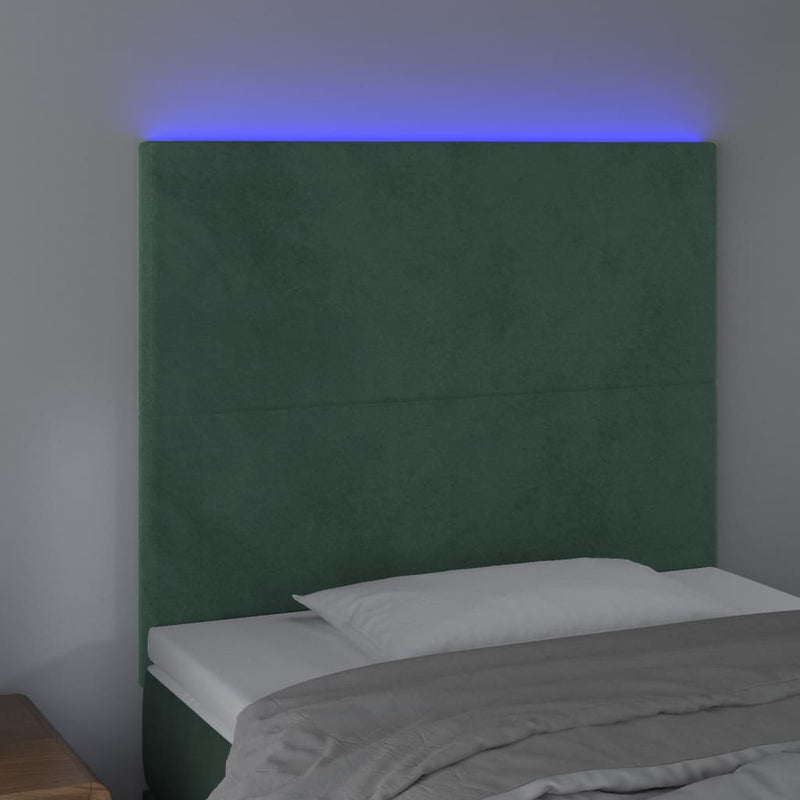 vidaXL sötétzöld bársony LED-es fejtámla 90x5x118/128 cm
