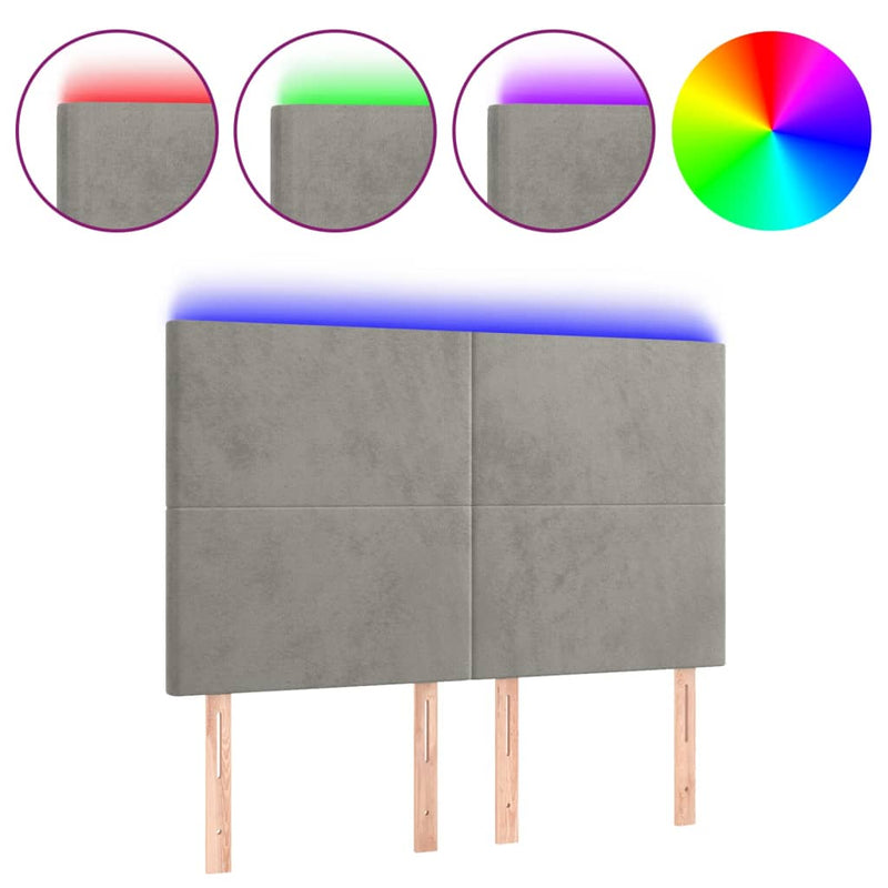 vidaXL világosszürke bársony LED-es fejtámla 144x5x118/128 cm