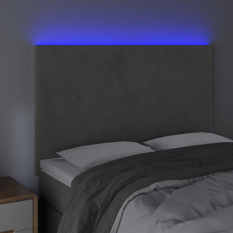 vidaXL világosszürke bársony LED-es fejtámla 144x5x118/128 cm