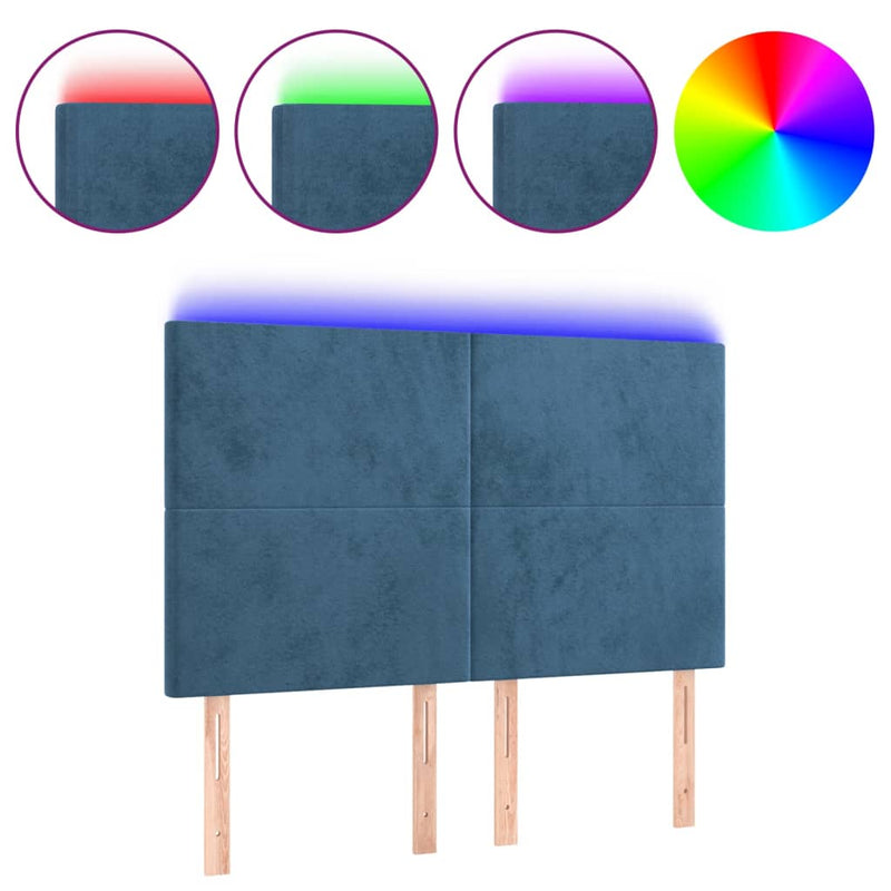 vidaXL sötétkék bársony LED-es fejtámla 144x5x118/128 cm