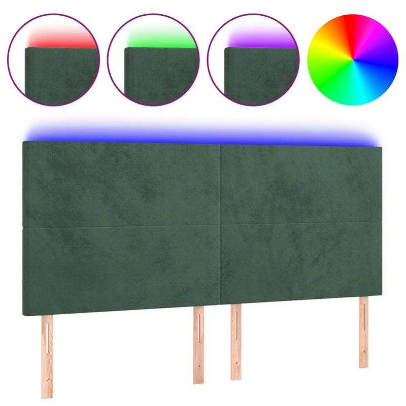 vidaXL sötétzöld bársony LED-es fejtámla 180x5x118/128 cm