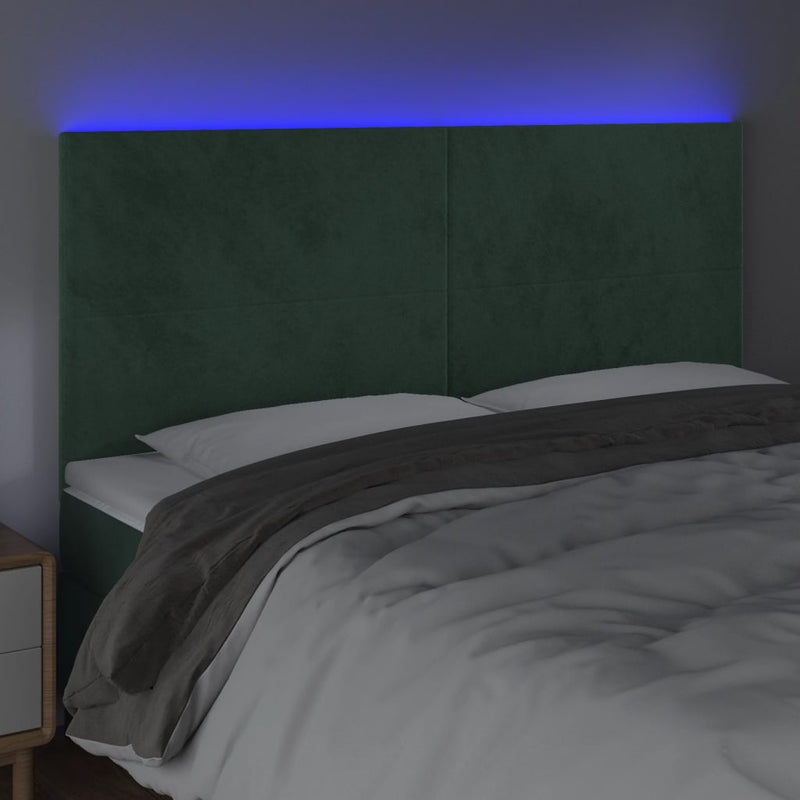 vidaXL sötétzöld bársony LED-es fejtámla 180x5x118/128 cm