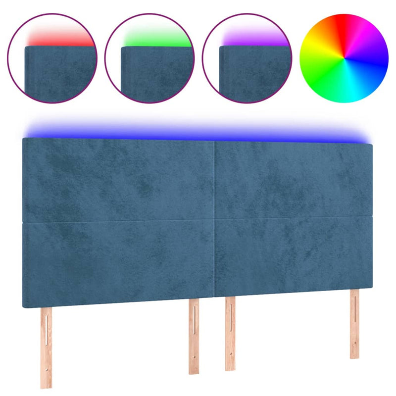 vidaXL sötétkék bársony LED-es fejtámla 200x5x118/128 cm