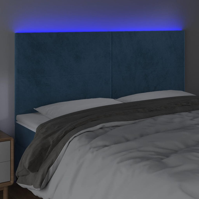 vidaXL sötétkék bársony LED-es fejtámla 200x5x118/128 cm