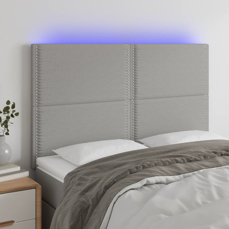 vidaXL világosszürke szövet LED-es fejtámla 144x5x118/128 cm