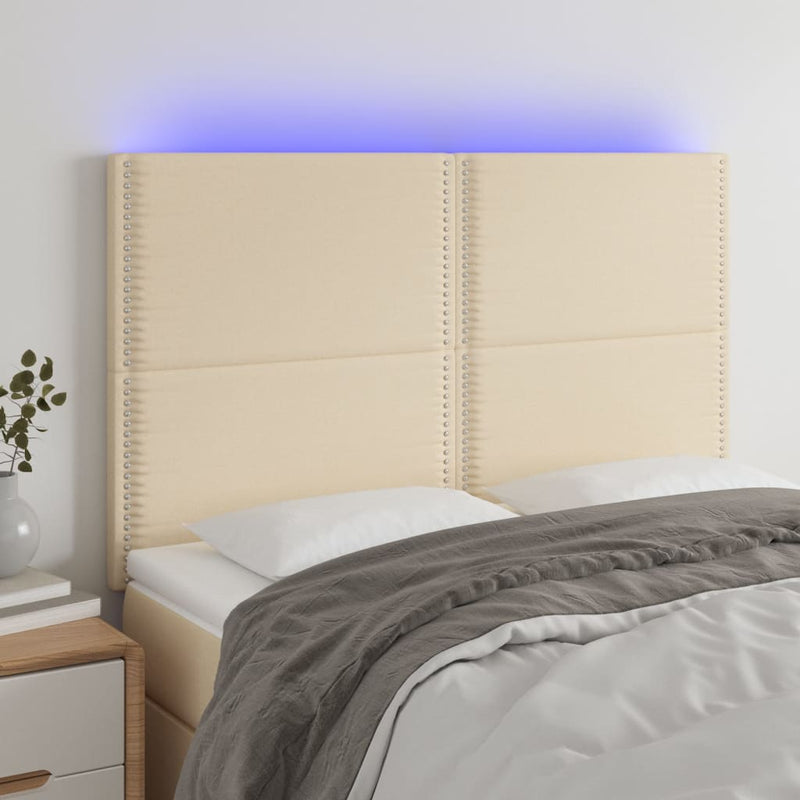vidaXL krémszínű szövet LED-es fejtámla 144x5x118/128 cm