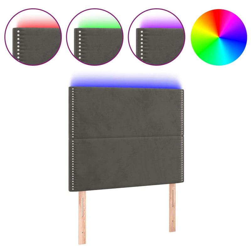 vidaXL sötétszürke bársony LED-es fejtámla 100x5x118/128 cm