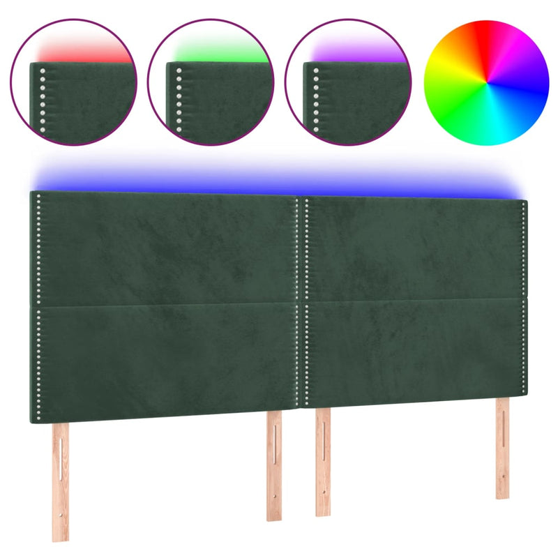 vidaXL sötétzöld bársony LED-es fejtámla 160x5x118/128 cm