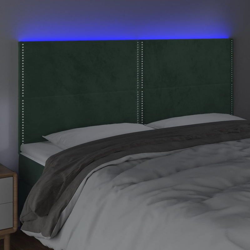 vidaXL sötétzöld bársony LED-es fejtámla 160x5x118/128 cm