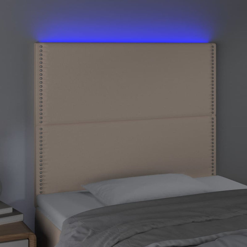 vidaXL cappuccino műbőr LED-es fejtámla 90x5x118/128 cm