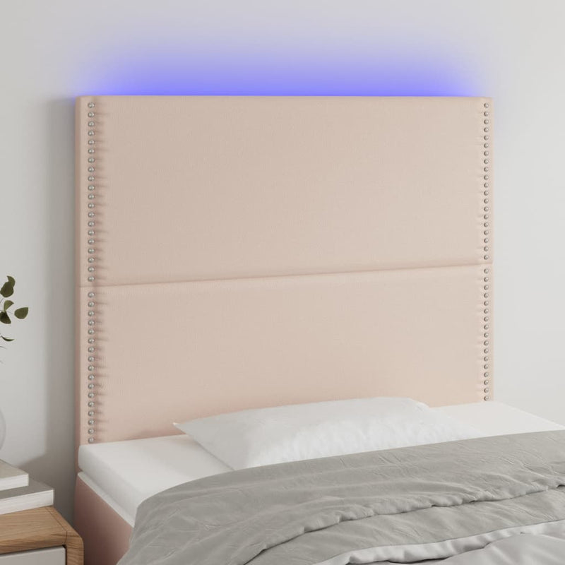 vidaXL cappuccino műbőr LED-es fejtámla 90x5x118/128 cm