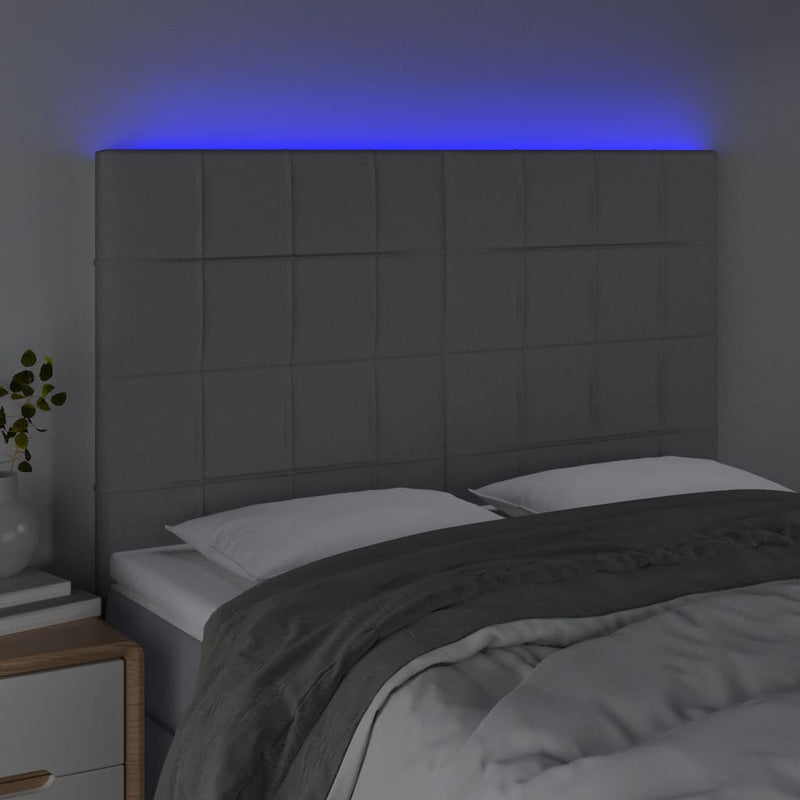 vidaXL világosszürke szövet LED-es fejtámla 144x5x118/128 cm