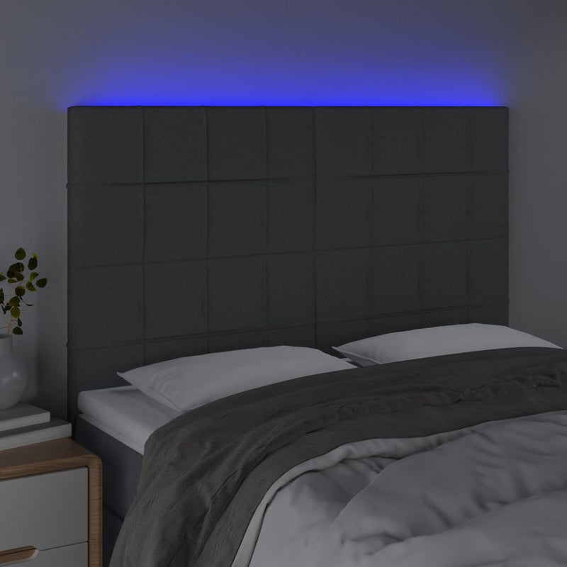 vidaXL sötétszürke szövet LED-es fejtámla 144x5x118/128 cm