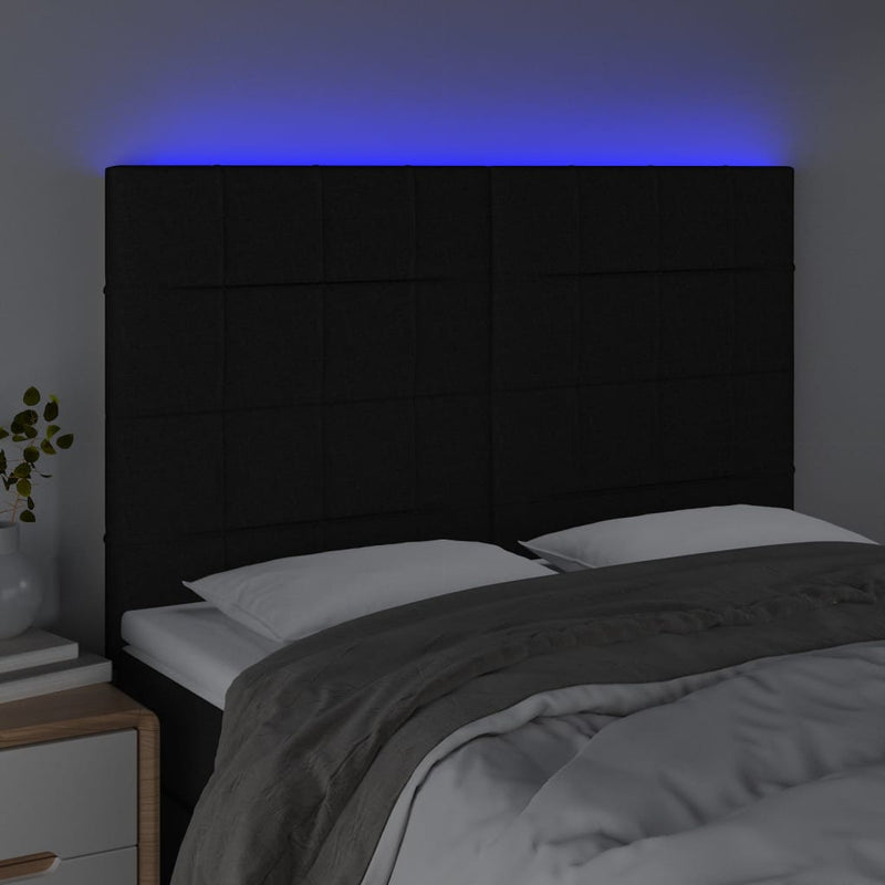 vidaXL fekete szövet LED-es fejtámla 144x5x118/128 cm