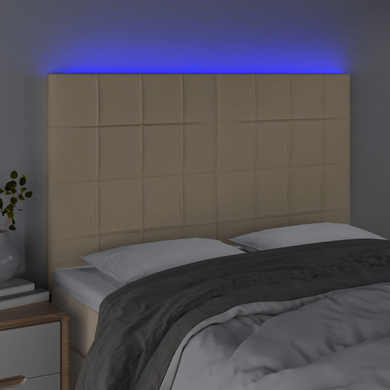 vidaXL krémszínű szövet LED-es fejtámla 144x5x118/128 cm