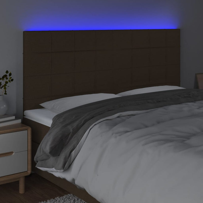 vidaXL sötétbarna szövet LED-es fejtámla 160x5x118/128 cm