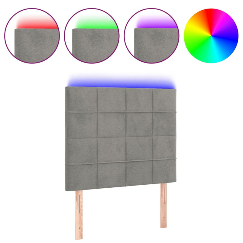 vidaXL világosszürke bársony LED-es fejtámla 80x5x118/128 cm