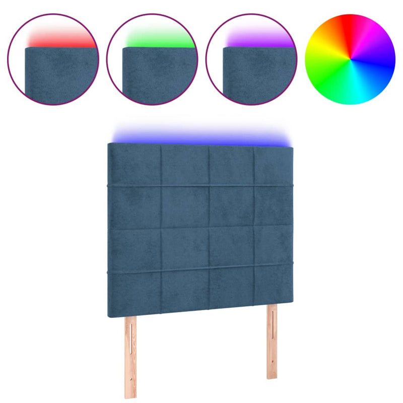 vidaXL sötétkék bársony LED-es fejtámla 90x5x118/128 cm