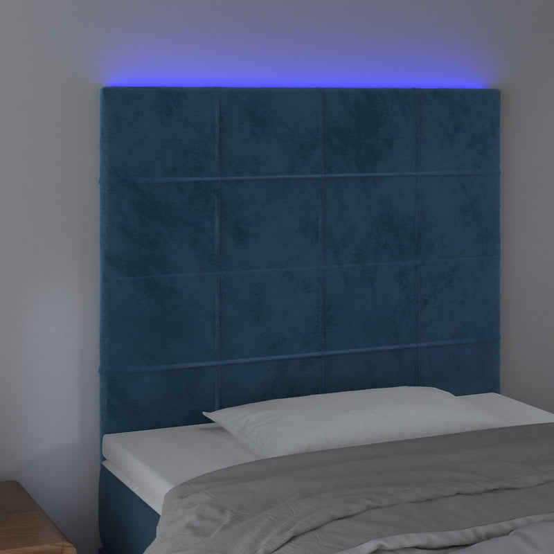 vidaXL sötétkék bársony LED-es fejtámla 90x5x118/128 cm