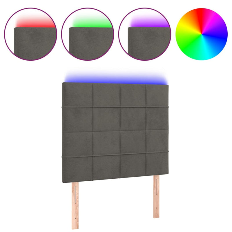 vidaXL sötétszürke bársony LED-es fejtámla 100x5x118/128 cm