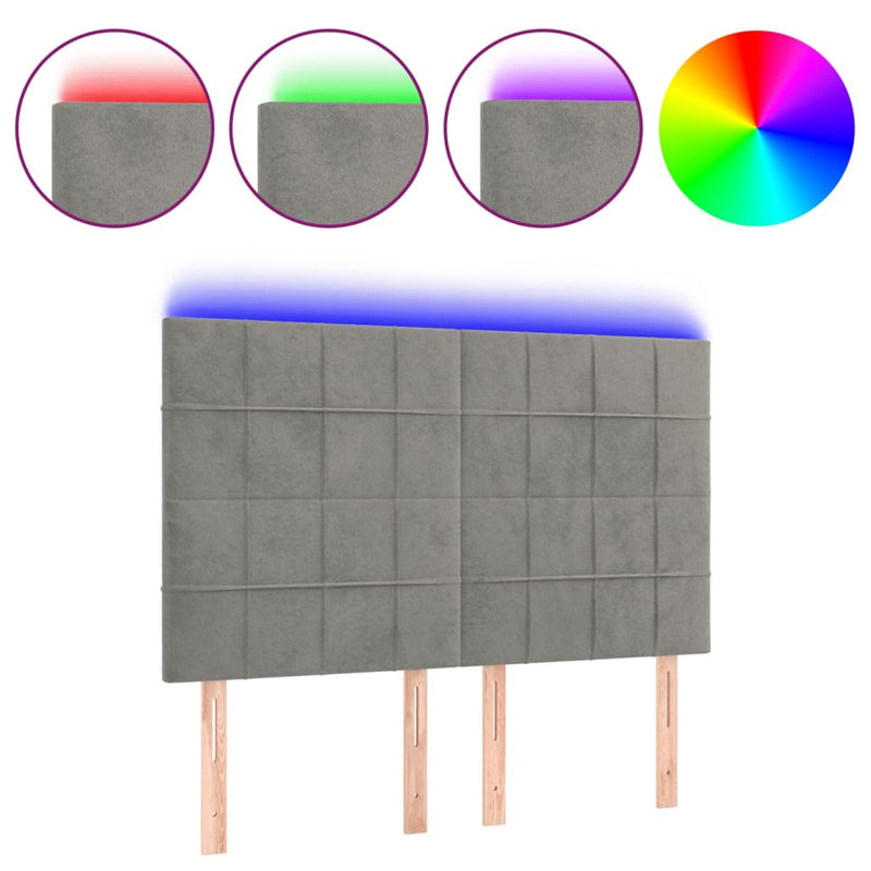 vidaXL világosszürke bársony LED-es fejtámla 144x5x118/128 cm